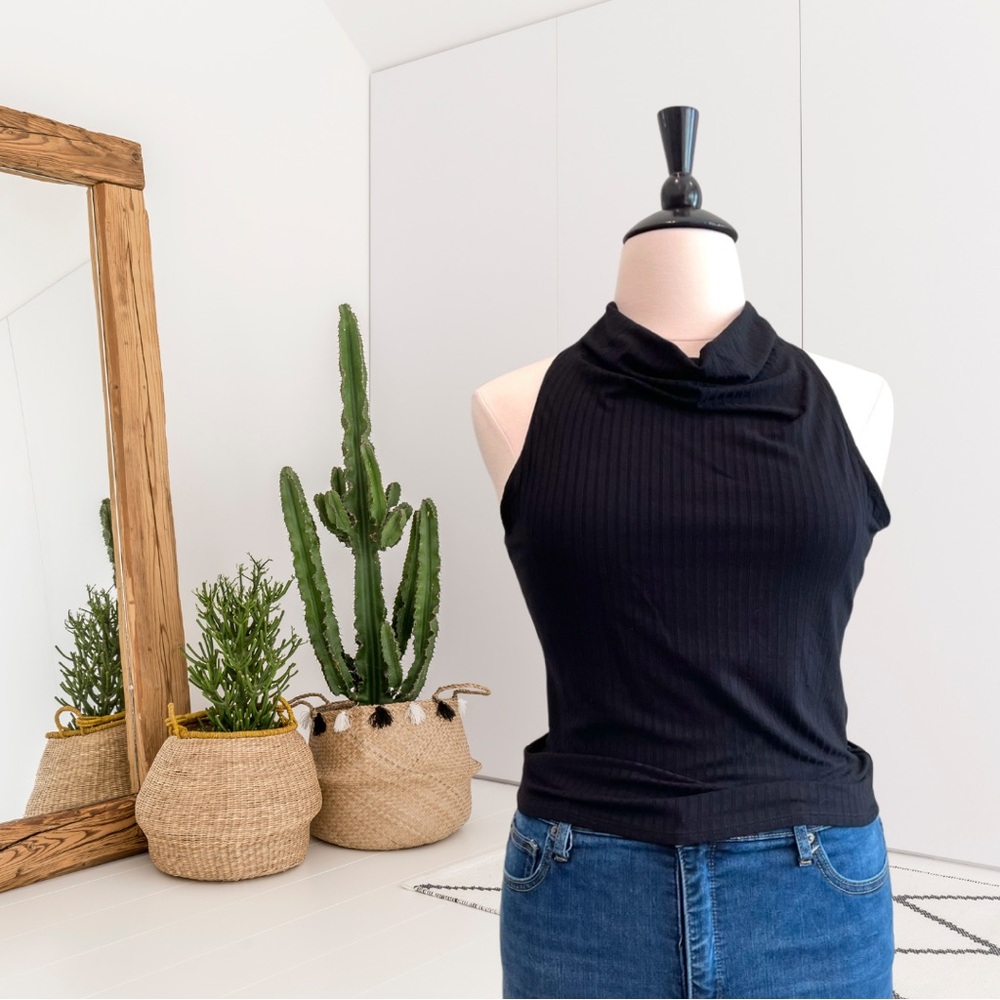 By Anthropologie Sleeveless Ribbed Halter Cowl Neck Tank Top